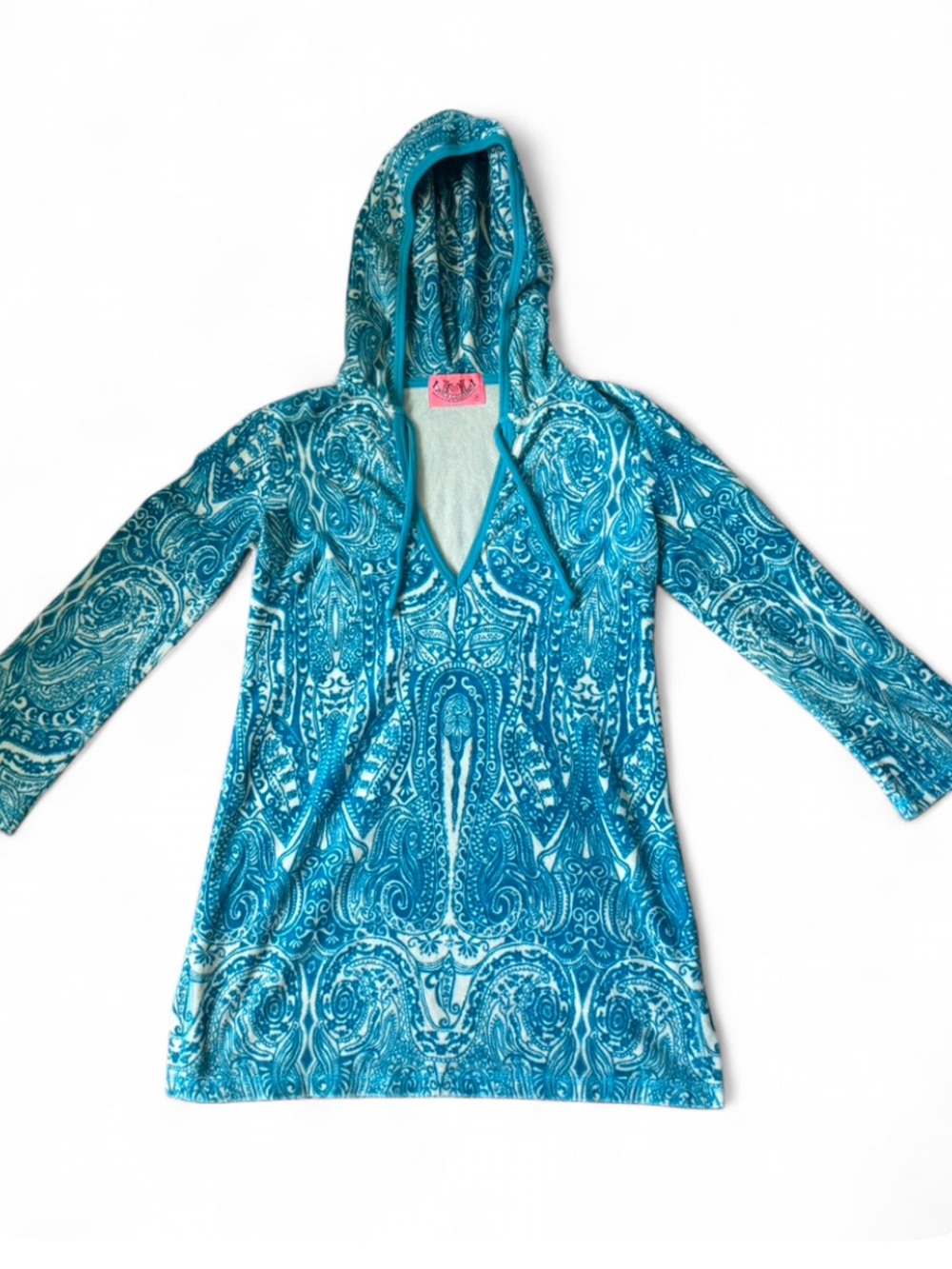 Juicy Couture Teal Blue Paisley Hooded Swim Coverup
